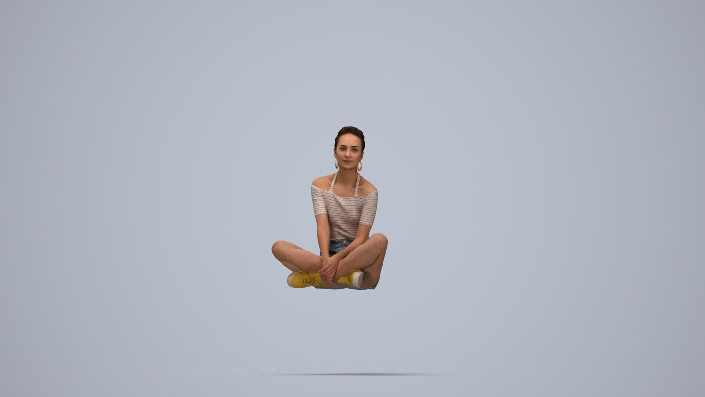 scanned 3D woman casual sitting, photogrammetry people for Enscape and V-Ray, top-down view render