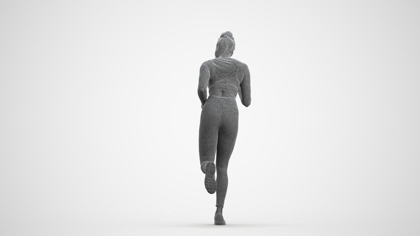 3D human model woman sport, photogrammetry scanned person for archviz, wireframe front view