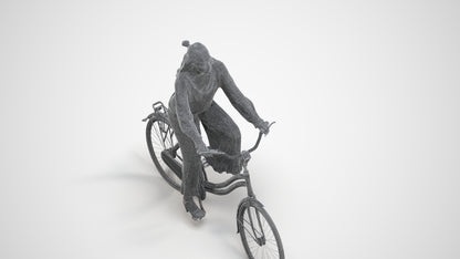 3D human model woman casual cycling, photogrammetry scanned person for archviz, wireframe three-quarter view