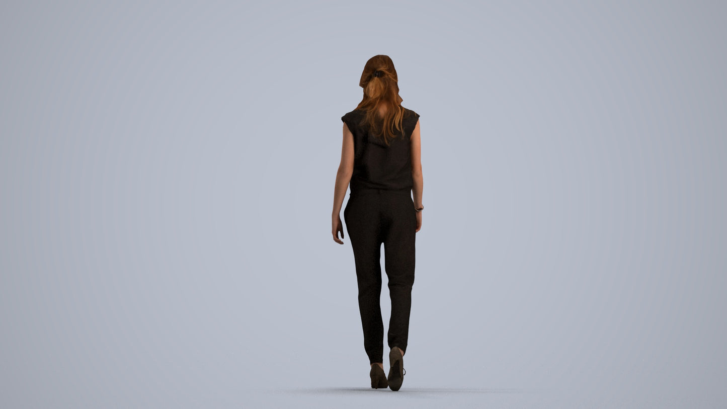 3D scanned woman walking casual, photorealistic archviz people for Enscape and SketchUp, front view render