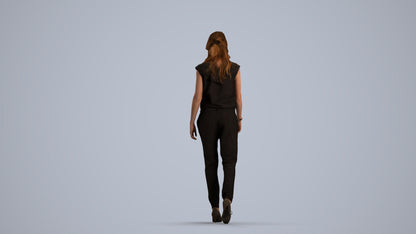 3D scanned woman walking casual, photorealistic archviz people for Enscape and SketchUp, front view render