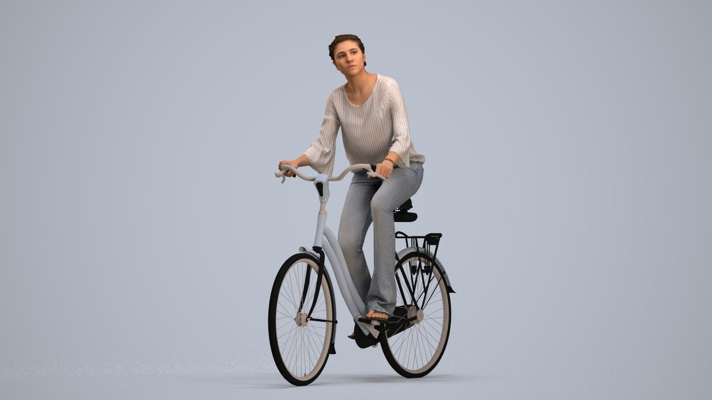 realistic 3D human woman casual cycling, archviz people FBX OBJ for Blender, standing pose render