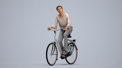realistic 3D human woman casual cycling, archviz people FBX OBJ for Blender, standing pose render