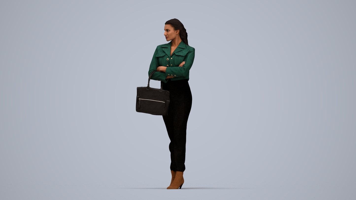 realistic 3D human woman business standing, archviz people FBX OBJ for Blender, top-down view render