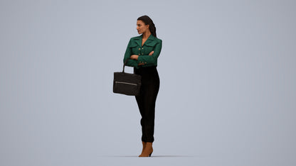 realistic 3D human woman business standing, archviz people FBX OBJ for Blender, top-down view render