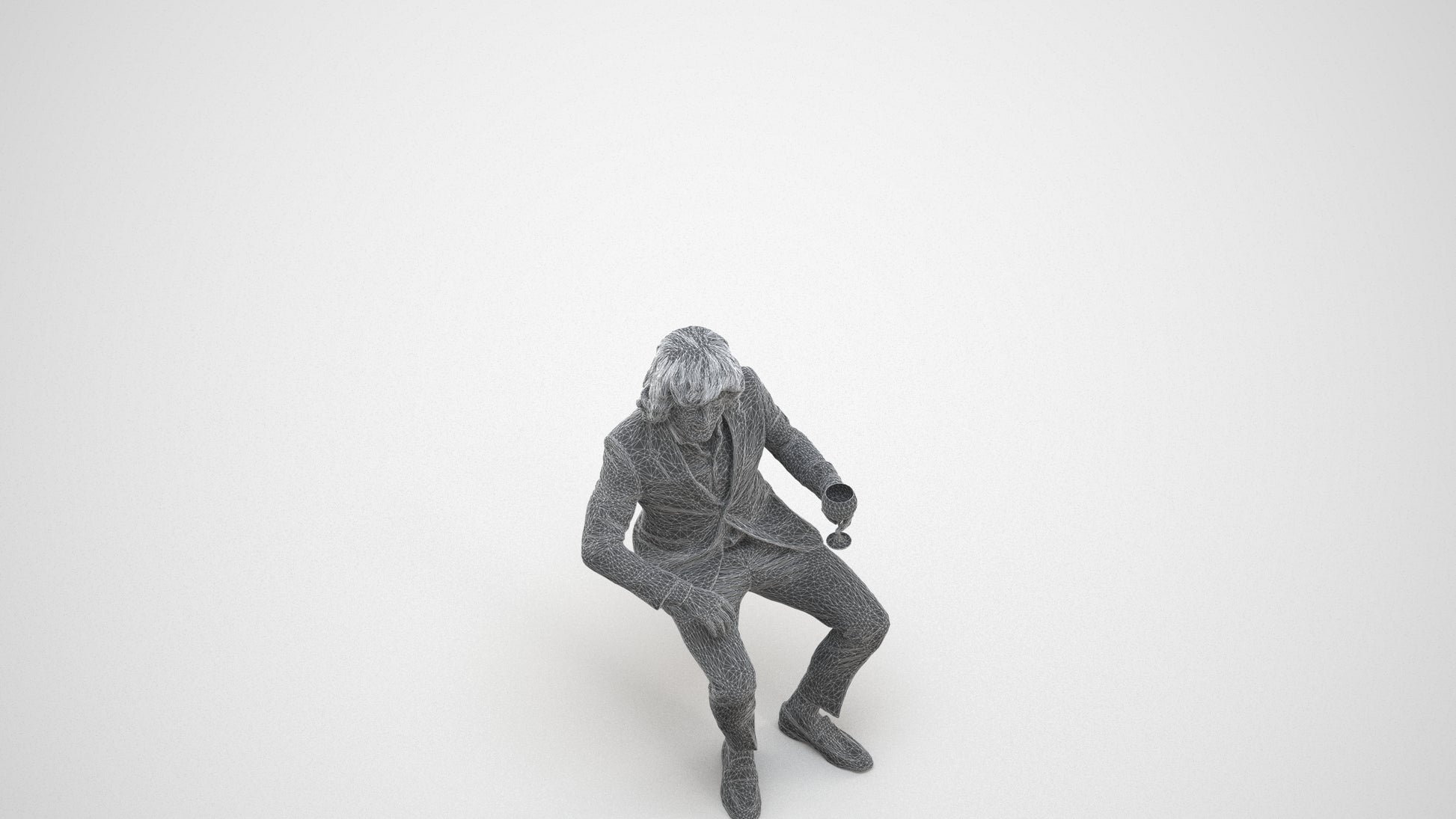 scanned 3D man business, photogrammetry people for Enscape and V-Ray, wireframe three-quarter view