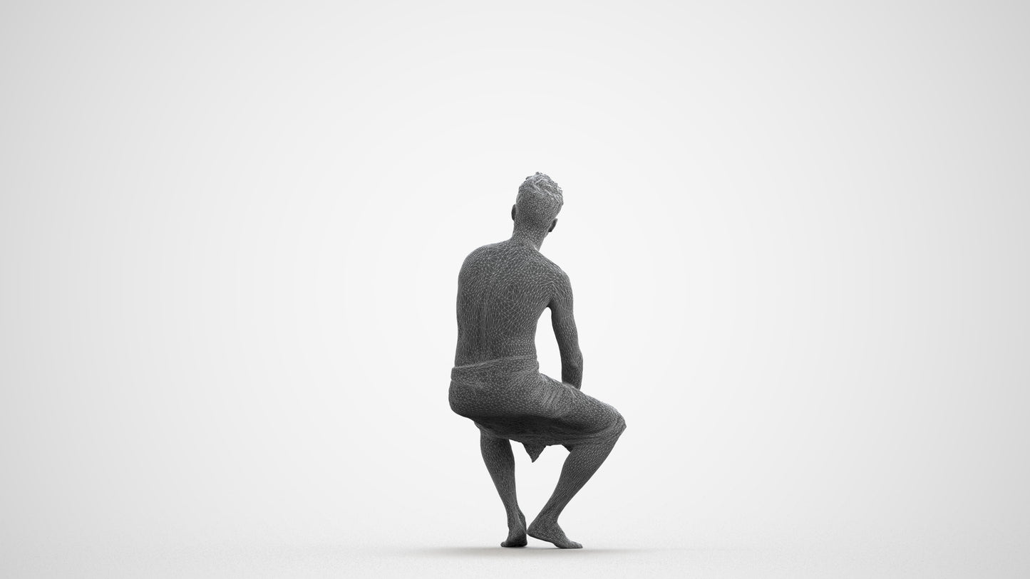 3D scanned man bathroom, photorealistic archviz people for Enscape and SketchUp, wireframe front view