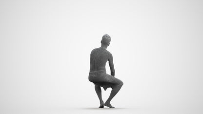 3D scanned man bathroom, photorealistic archviz people for Enscape and SketchUp, wireframe front view