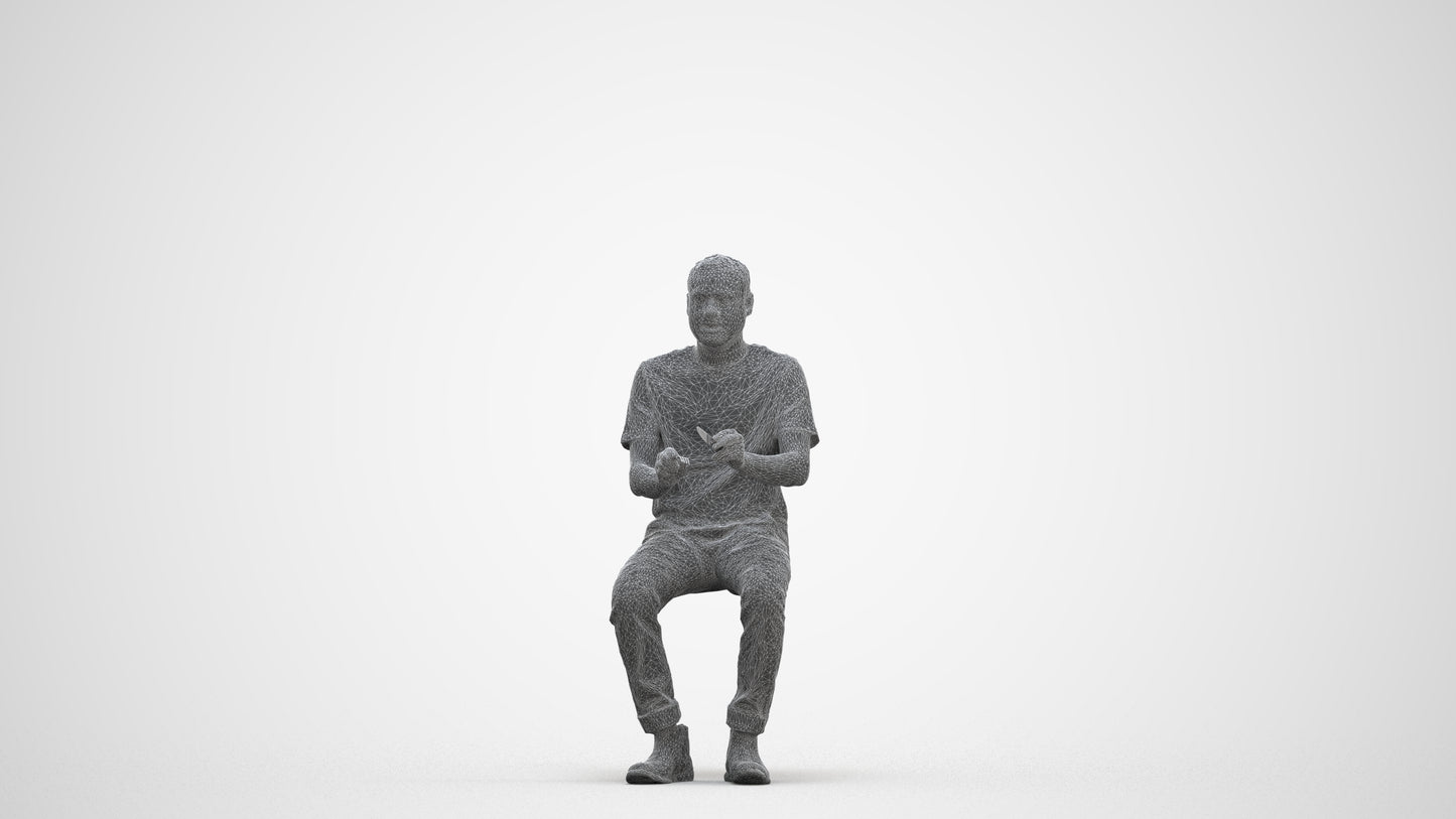 realistic 3D people man casual sitting, render-ready for V-Ray and Corona, FBX OBJ, three-quarter front view render