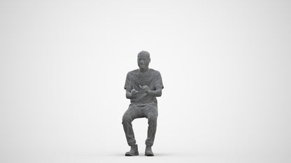 realistic 3D people man casual sitting, render-ready for V-Ray and Corona, FBX OBJ, three-quarter front view render