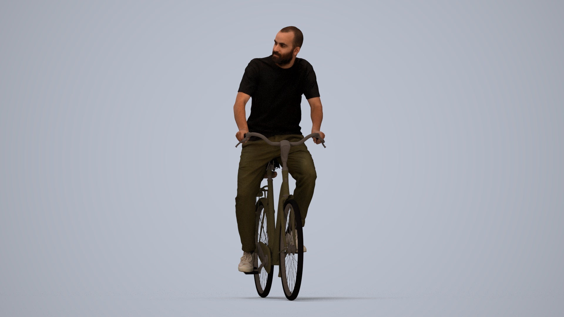 realistic 3D man casual cycling, scanned archviz people for Blender and 3ds Max, top-down view render