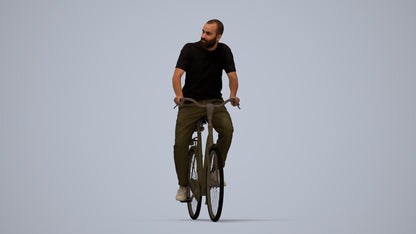 realistic 3D man casual cycling, scanned archviz people for Blender and 3ds Max, top-down view render