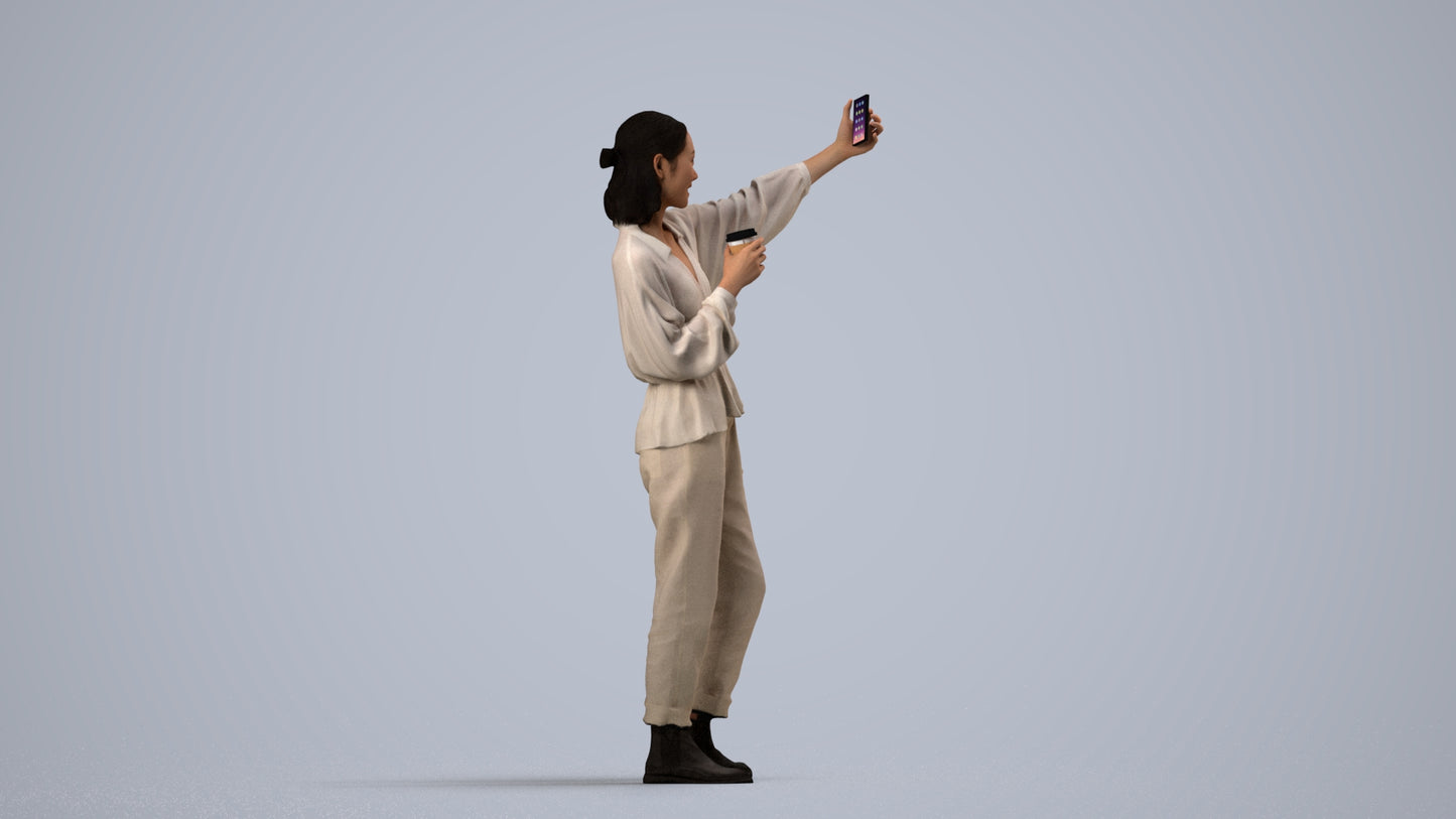 scanned 3D woman casual standing, photogrammetry people for Enscape and V-Ray, side view render
