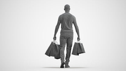 photogrammetry 3D man casual shopping, realistic human model archviz FBX, wireframe front view