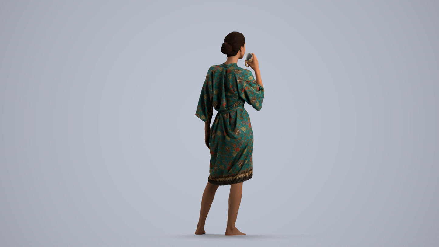 realistic 3D human woman bathroom, archviz people FBX OBJ for Blender, front view render