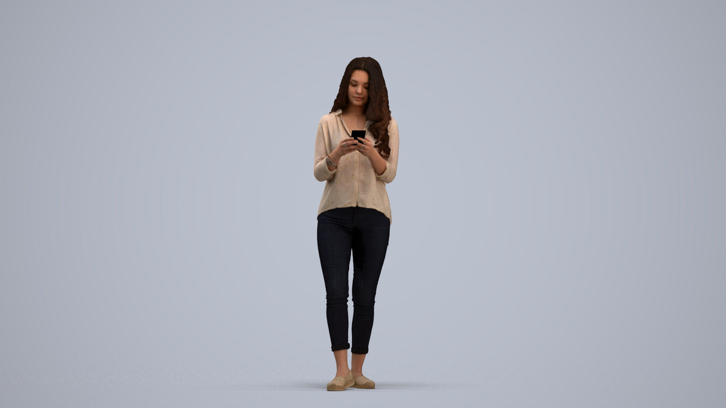 3D scanned woman walking, photorealistic archviz people for Enscape and SketchUp, standing pose render