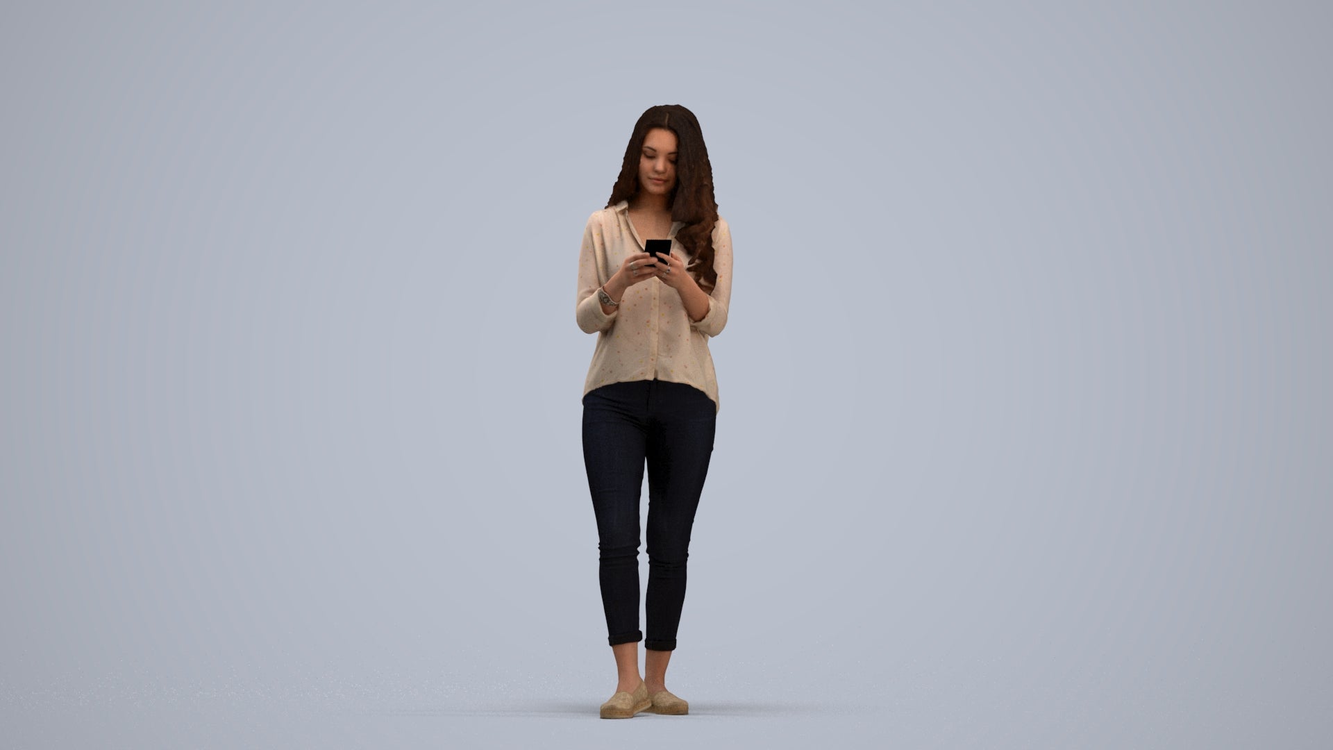 3D scanned woman walking, photorealistic archviz people for Enscape and SketchUp, standing pose render