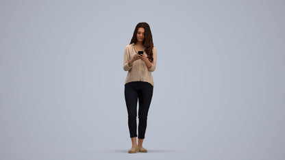 3D scanned woman walking, photorealistic archviz people for Enscape and SketchUp, standing pose render