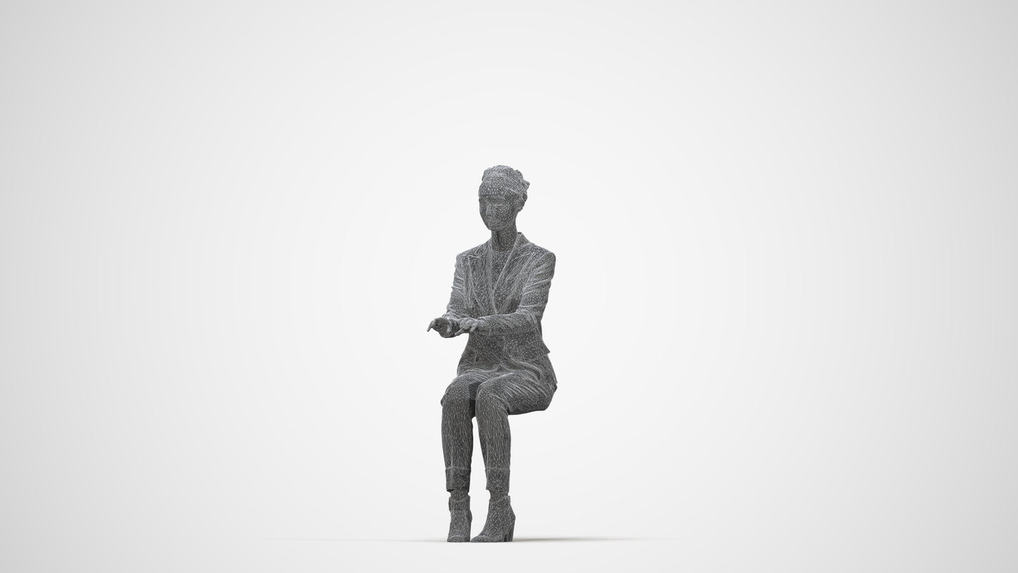 realistic 3D people woman business, render-ready for V-Ray and Corona, FBX OBJ, wireframe back view