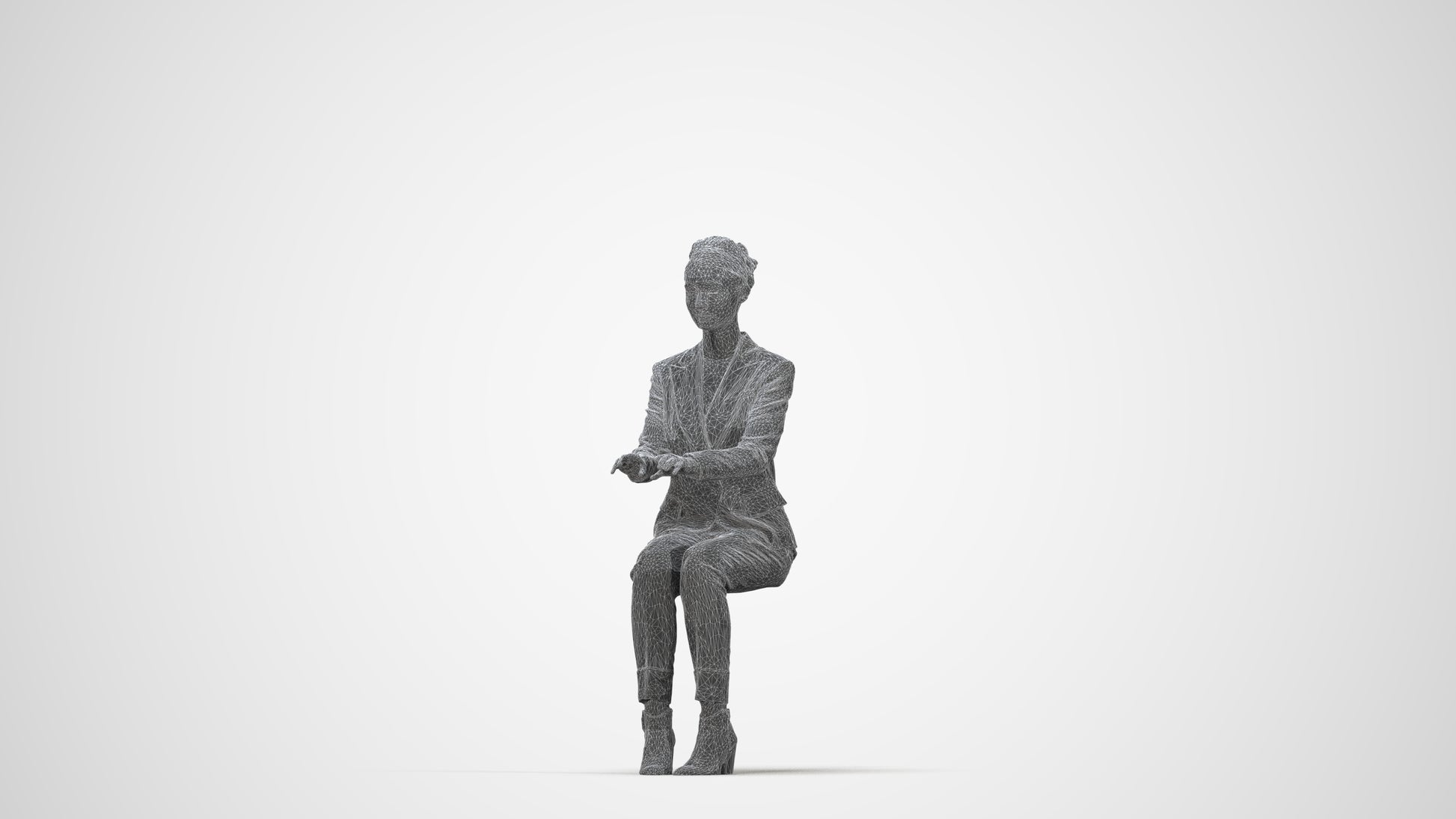 realistic 3D people woman business, render-ready for V-Ray and Corona, FBX OBJ, wireframe back view