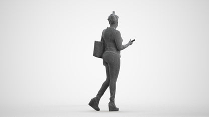photogrammetry 3D woman casual walking, realistic human model archviz FBX, wireframe front view