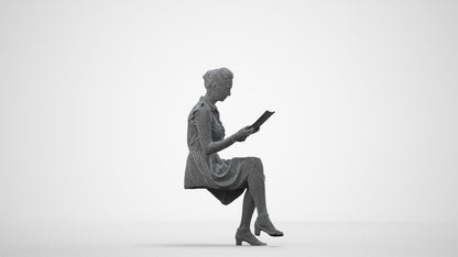 3D people model woman casual sitting, scanned human for 3ds Max rendering, wireframe side view