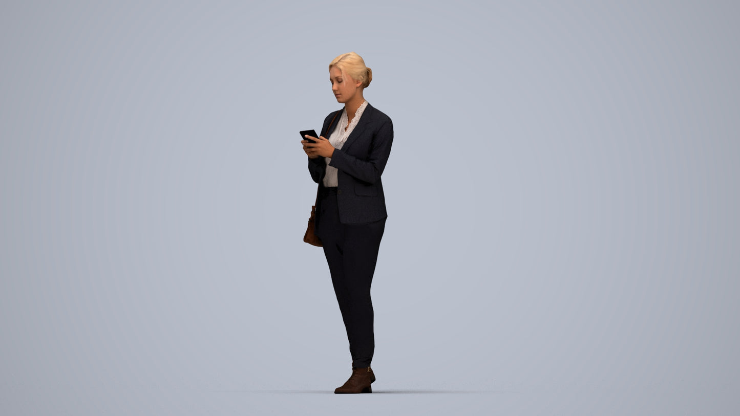 3D people model woman business walking, scanned human for 3ds Max rendering, top-down view render