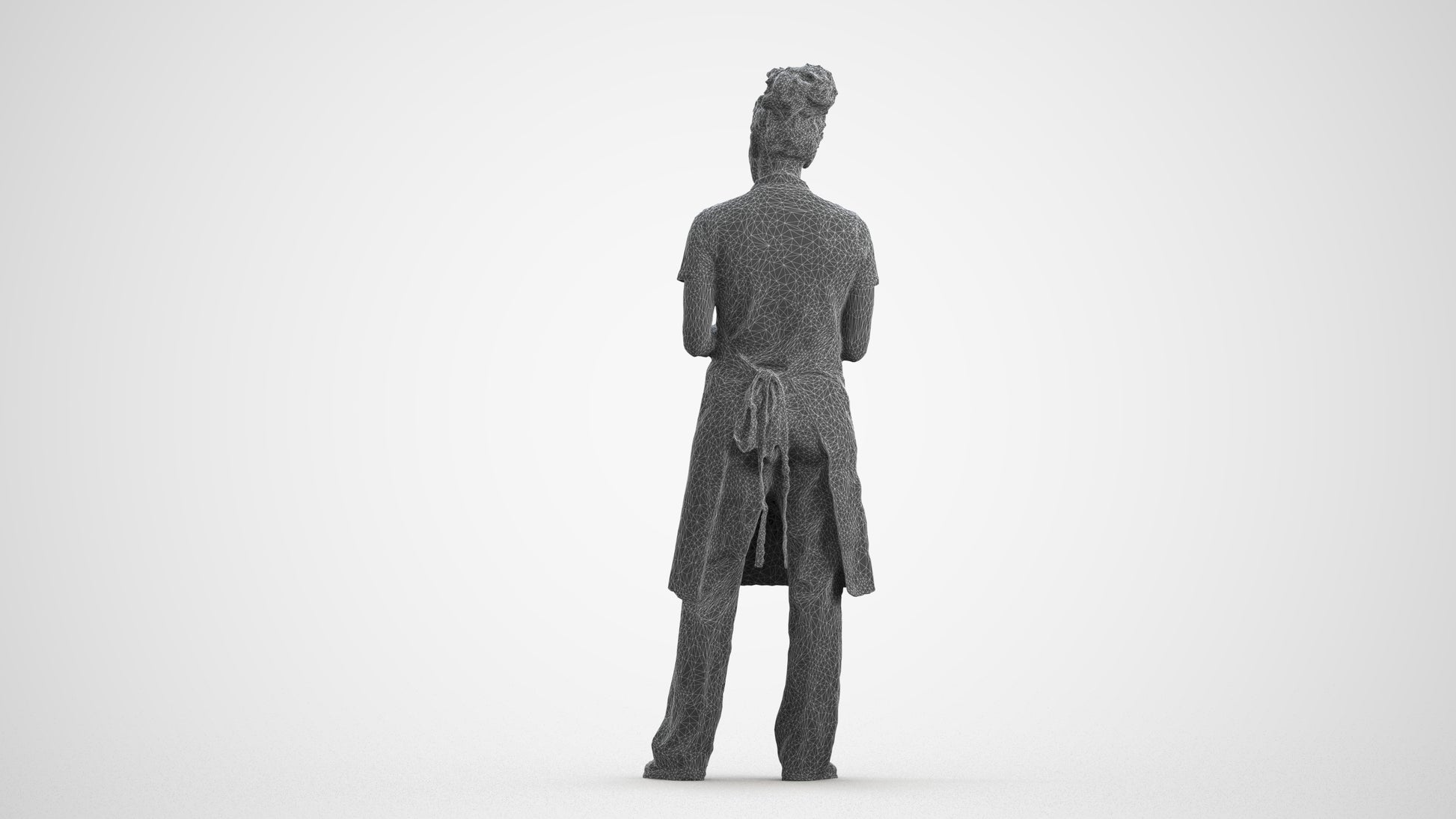 3D scanned woman hospitality, photorealistic archviz people for Enscape and SketchUp, wireframe front view