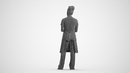 3D scanned woman hospitality, photorealistic archviz people for Enscape and SketchUp, wireframe front view