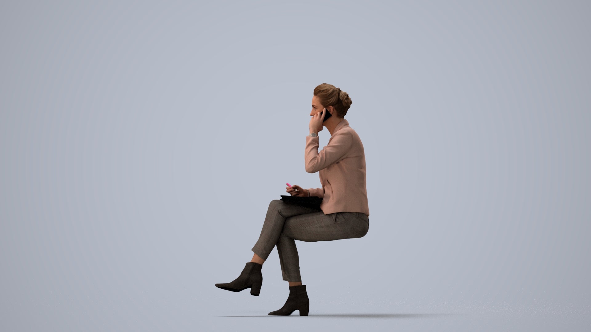 photogrammetry 3D woman business, realistic human model archviz FBX, three-quarter view render