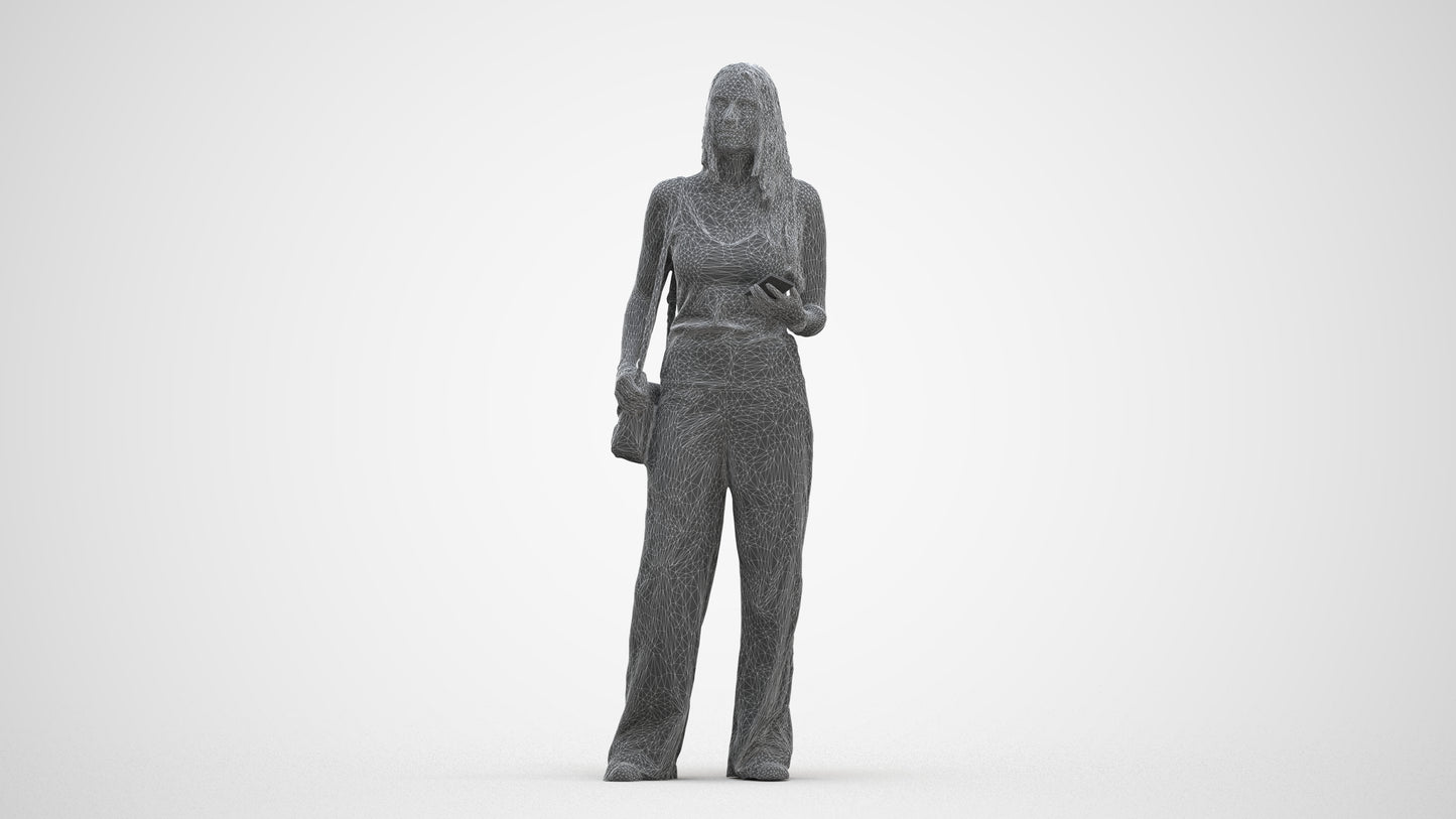 realistic 3D people woman casual standing, render-ready for V-Ray and Corona, FBX OBJ, three-quarter front view render