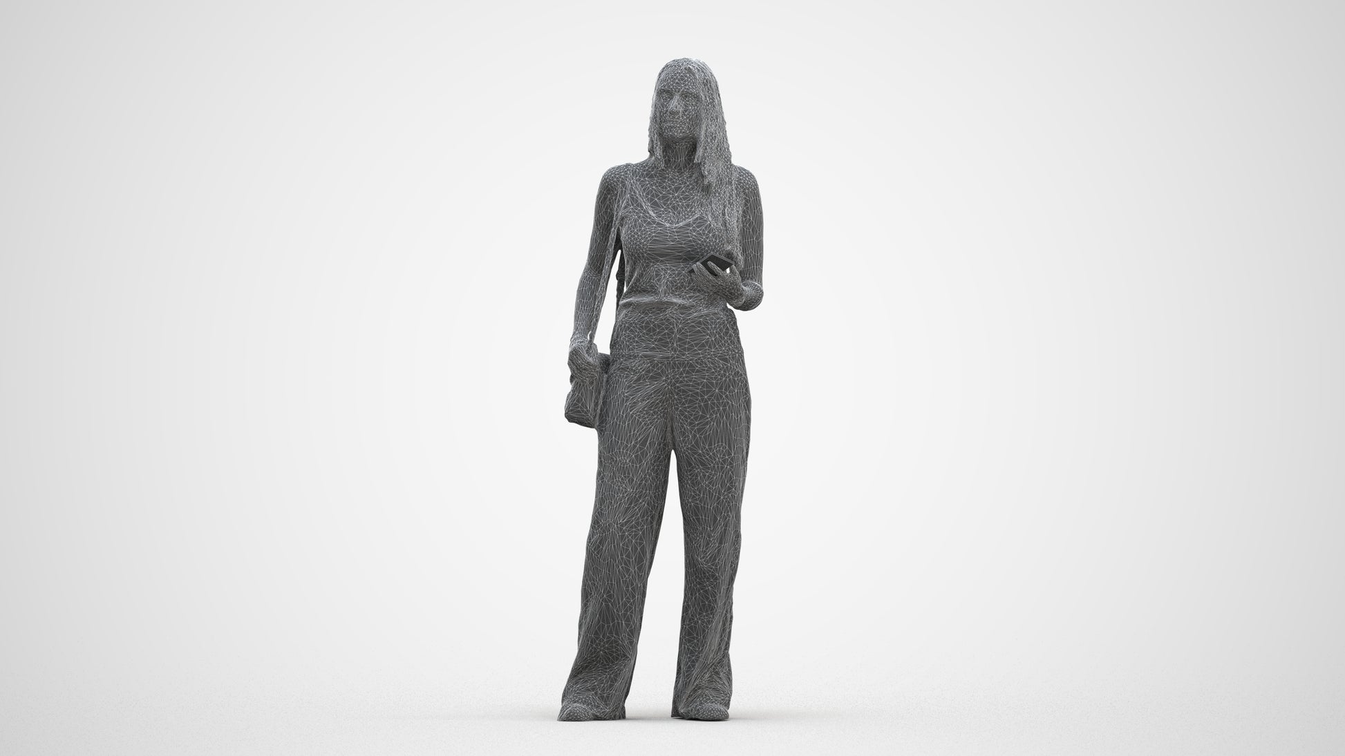 realistic 3D people woman casual standing, render-ready for V-Ray and Corona, FBX OBJ, three-quarter front view render