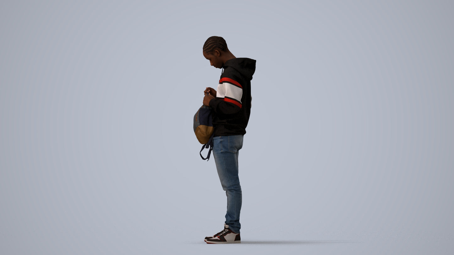 photogrammetry 3D boy casual kids, realistic human model archviz FBX, three-quarter view render