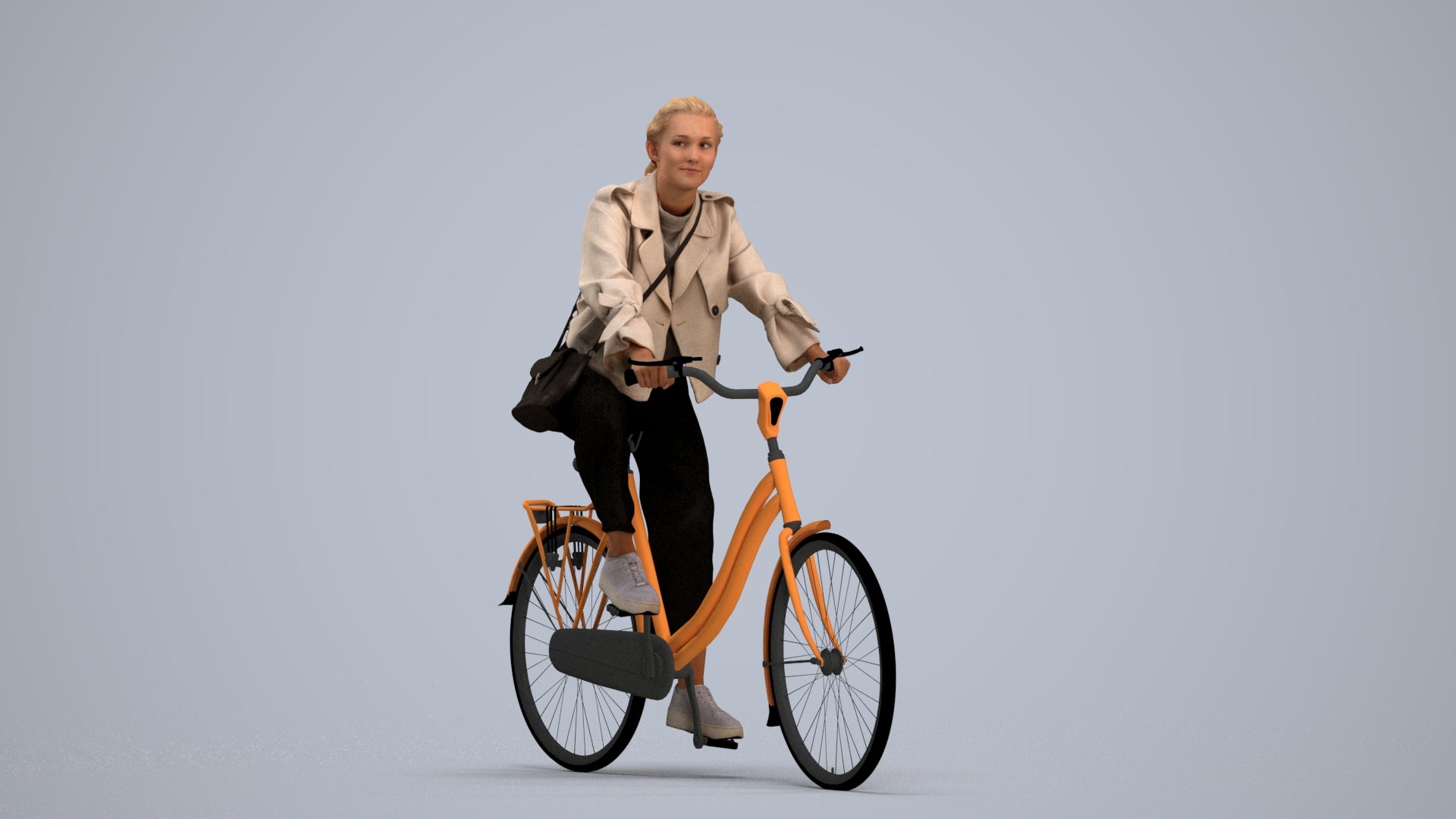 3D people model woman casual cycling, scanned human for 3ds Max rendering, standing pose render