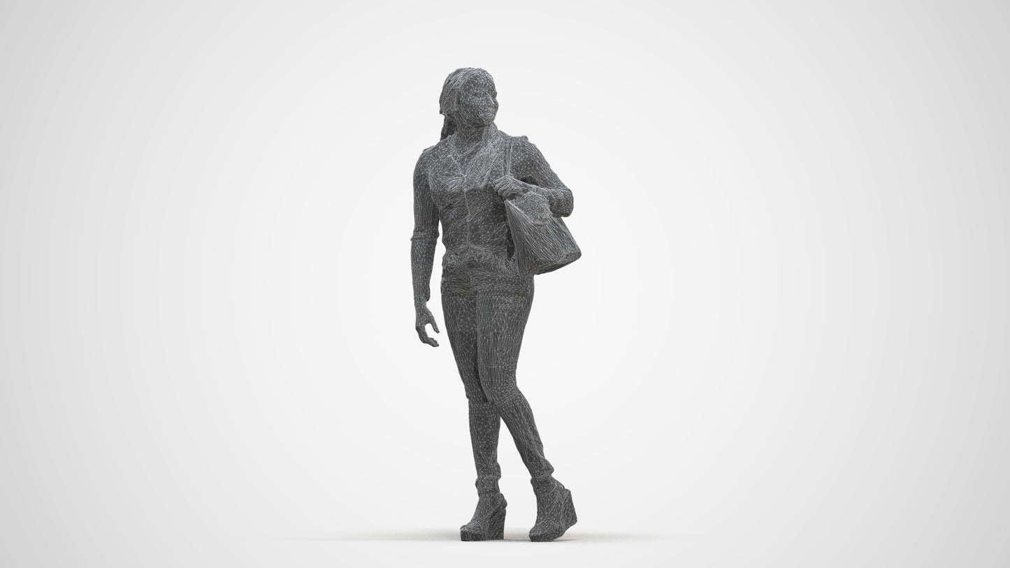 3D people model woman casual walking, scanned human for 3ds Max rendering, three-quarter front view render