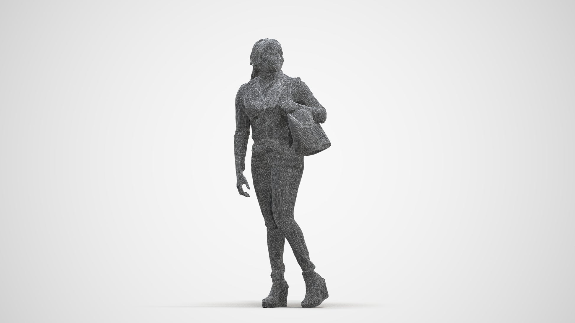 3D people model woman casual walking, scanned human for 3ds Max rendering, three-quarter front view render
