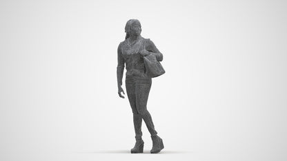 3D people model woman casual walking, scanned human for 3ds Max rendering, three-quarter front view render