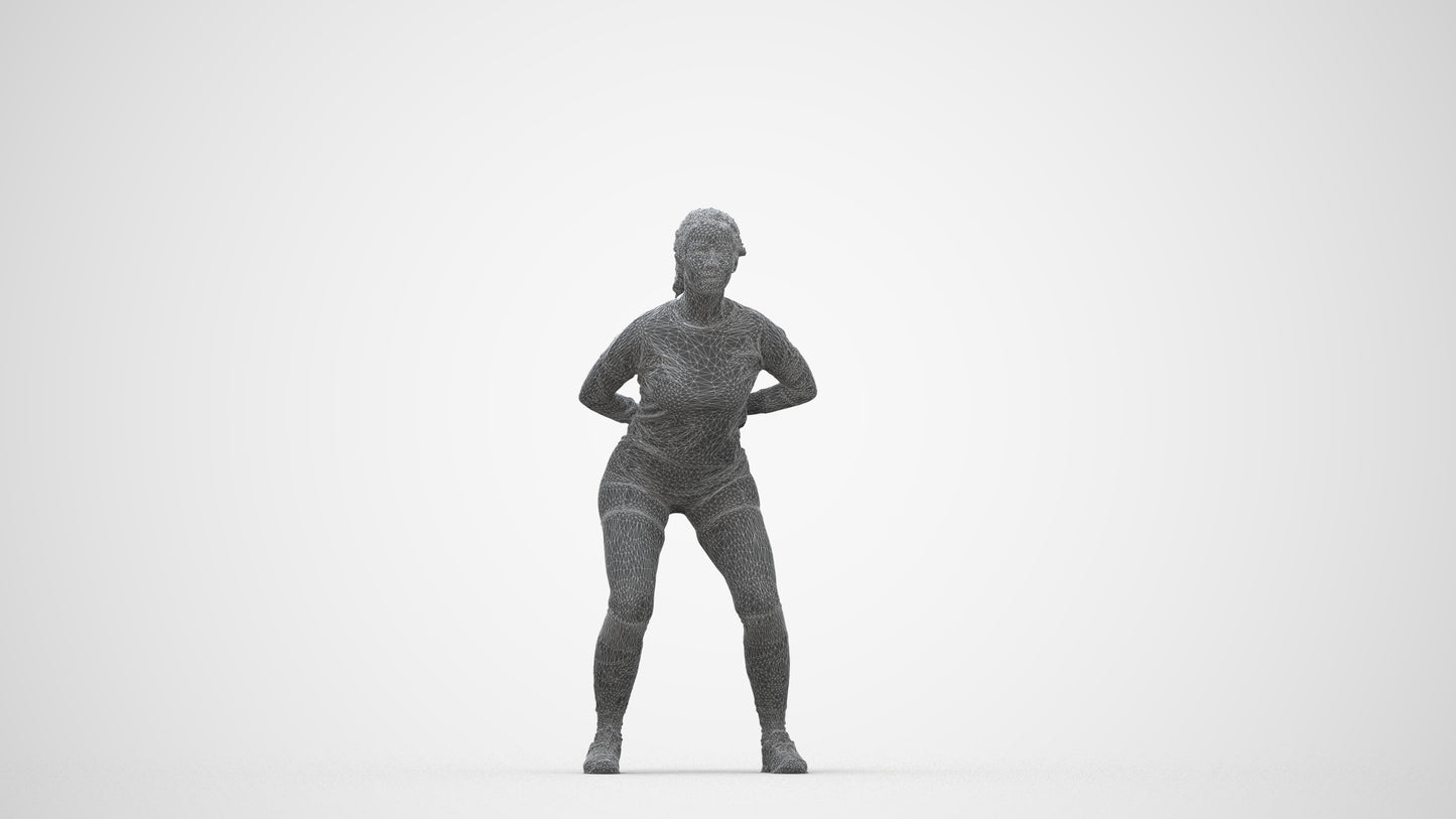 3D people model woman sport, scanned human for 3ds Max rendering, wireframe back view