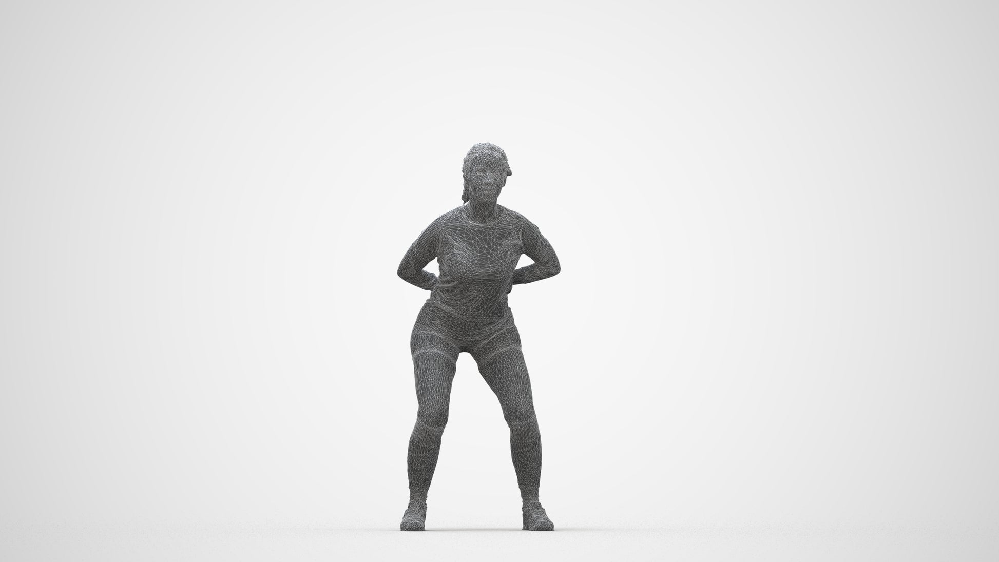 3D people model woman sport, scanned human for 3ds Max rendering, wireframe back view
