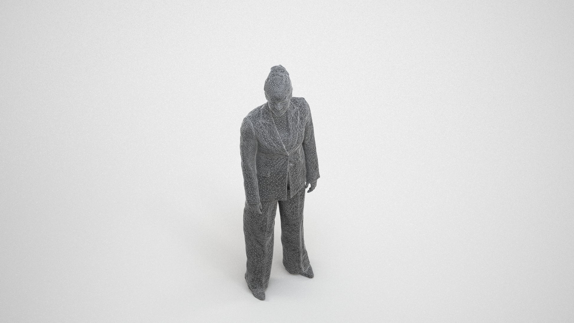 3D scanned woman standing business, photorealistic archviz people for Enscape and SketchUp, wireframe three-quarter view