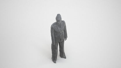 3D scanned woman standing business, photorealistic archviz people for Enscape and SketchUp, wireframe three-quarter view