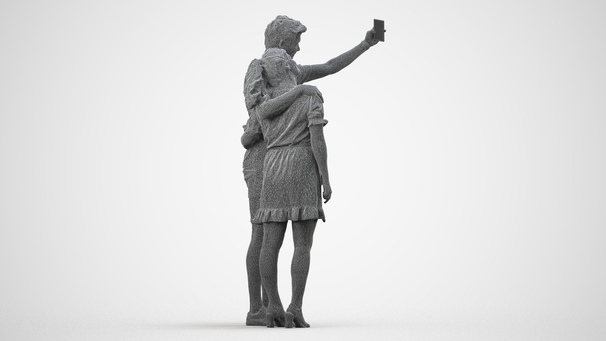 3D scanned woman couple casual, photorealistic archviz people for Enscape and SketchUp, wireframe side view