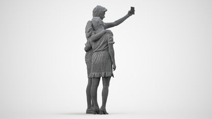 3D scanned woman couple casual, photorealistic archviz people for Enscape and SketchUp, wireframe side view