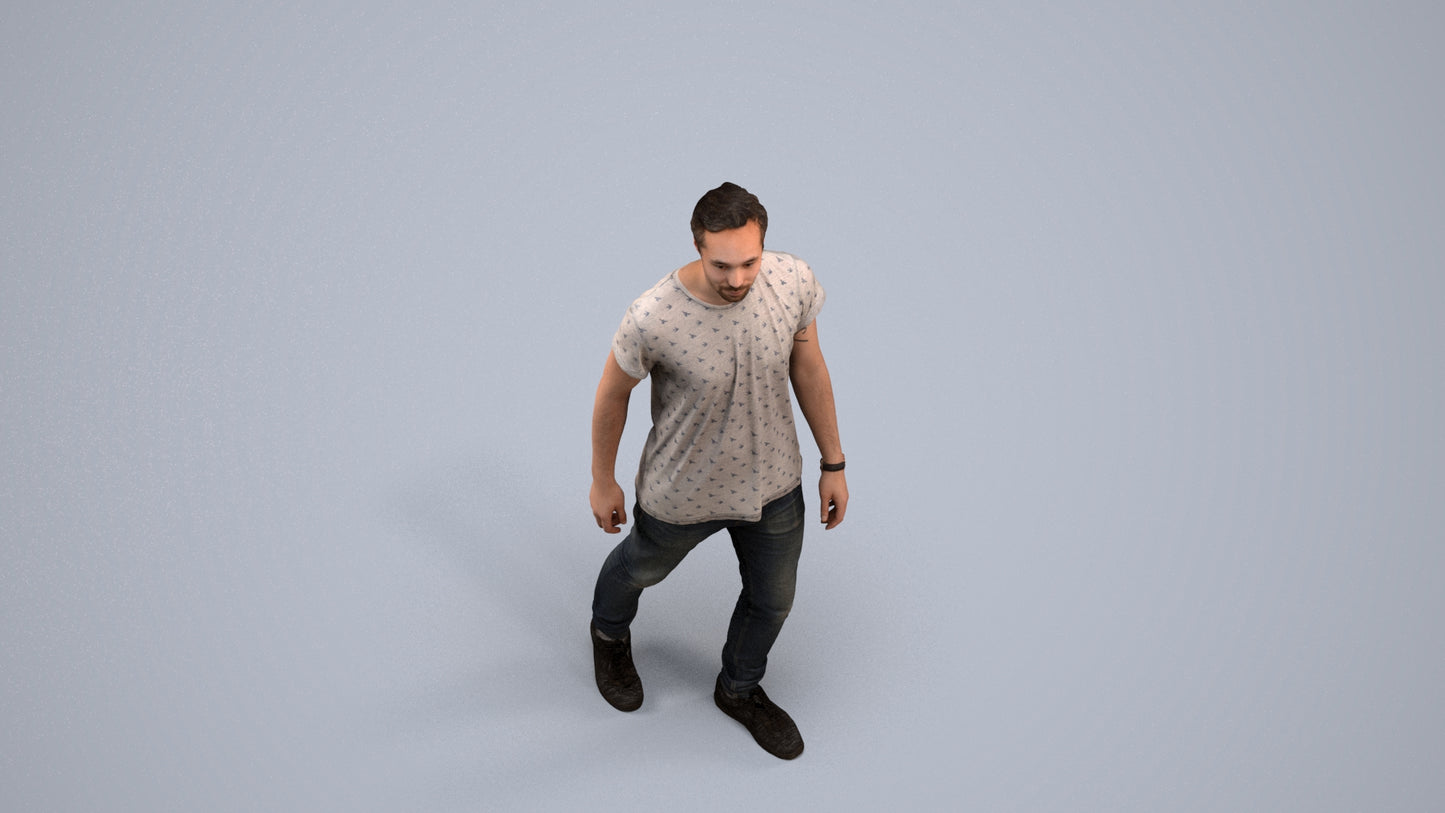 realistic 3D human man casual walking, archviz people FBX OBJ for Blender, back view render