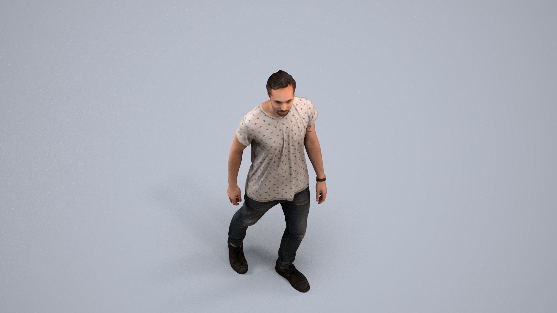 realistic 3D human man casual walking, archviz people FBX OBJ for Blender, back view render