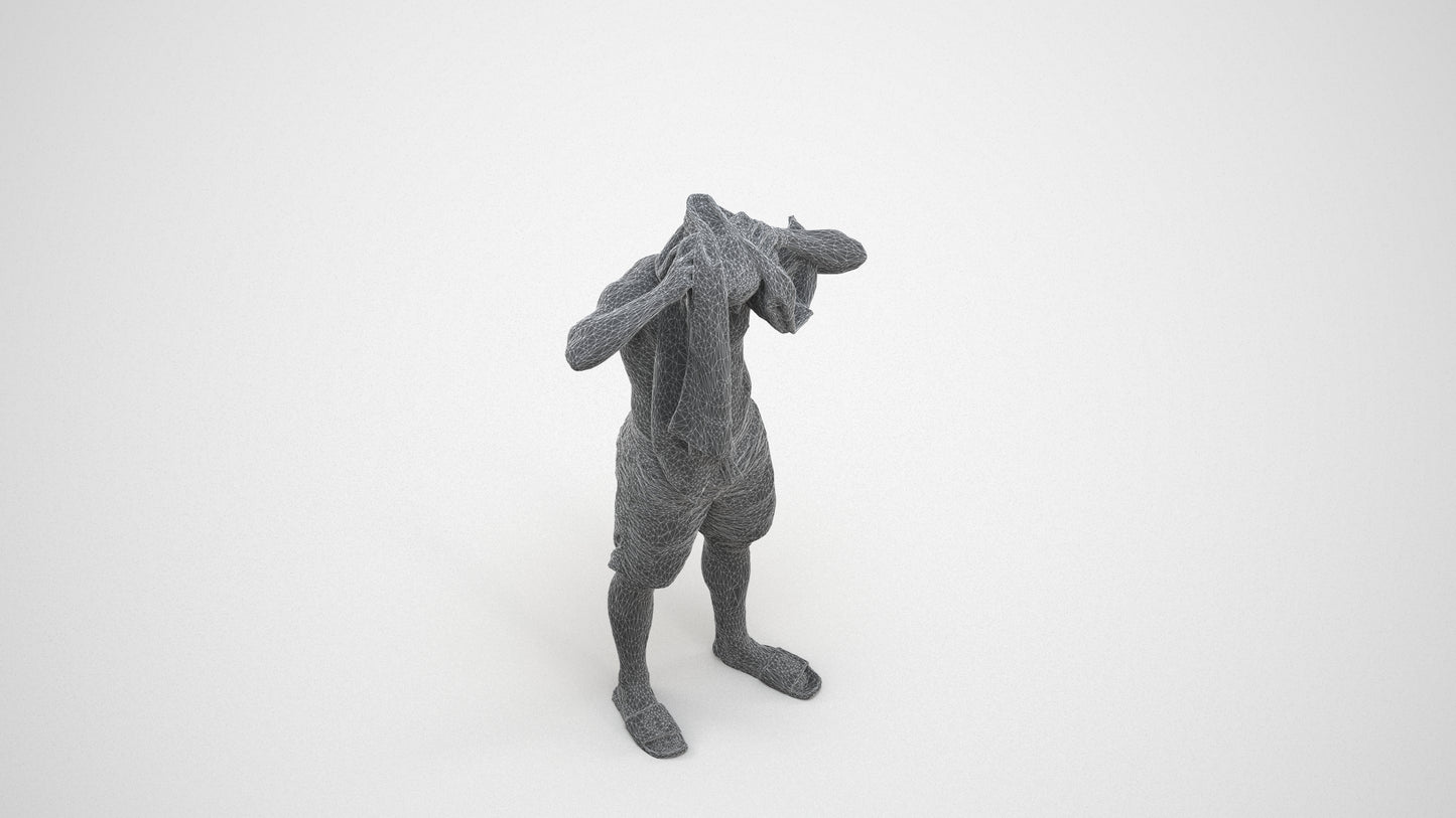 3D scanned man pool sport, photorealistic archviz people for Enscape and SketchUp, wireframe three-quarter view