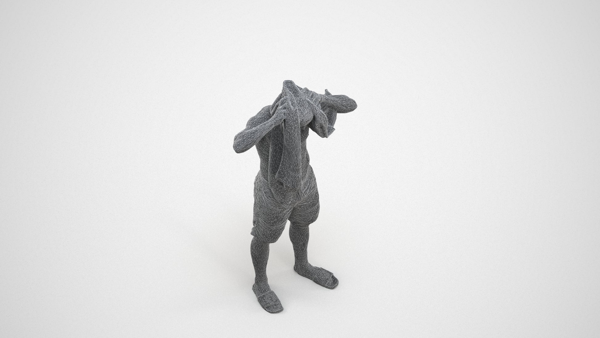 3D scanned man pool sport, photorealistic archviz people for Enscape and SketchUp, wireframe three-quarter view