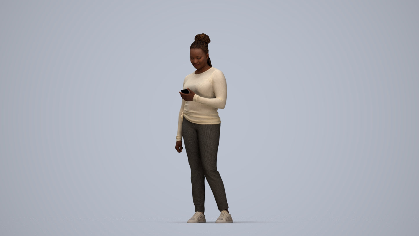 realistic 3D people woman casual standing, render-ready for V-Ray and Corona, FBX OBJ, top-down view render
