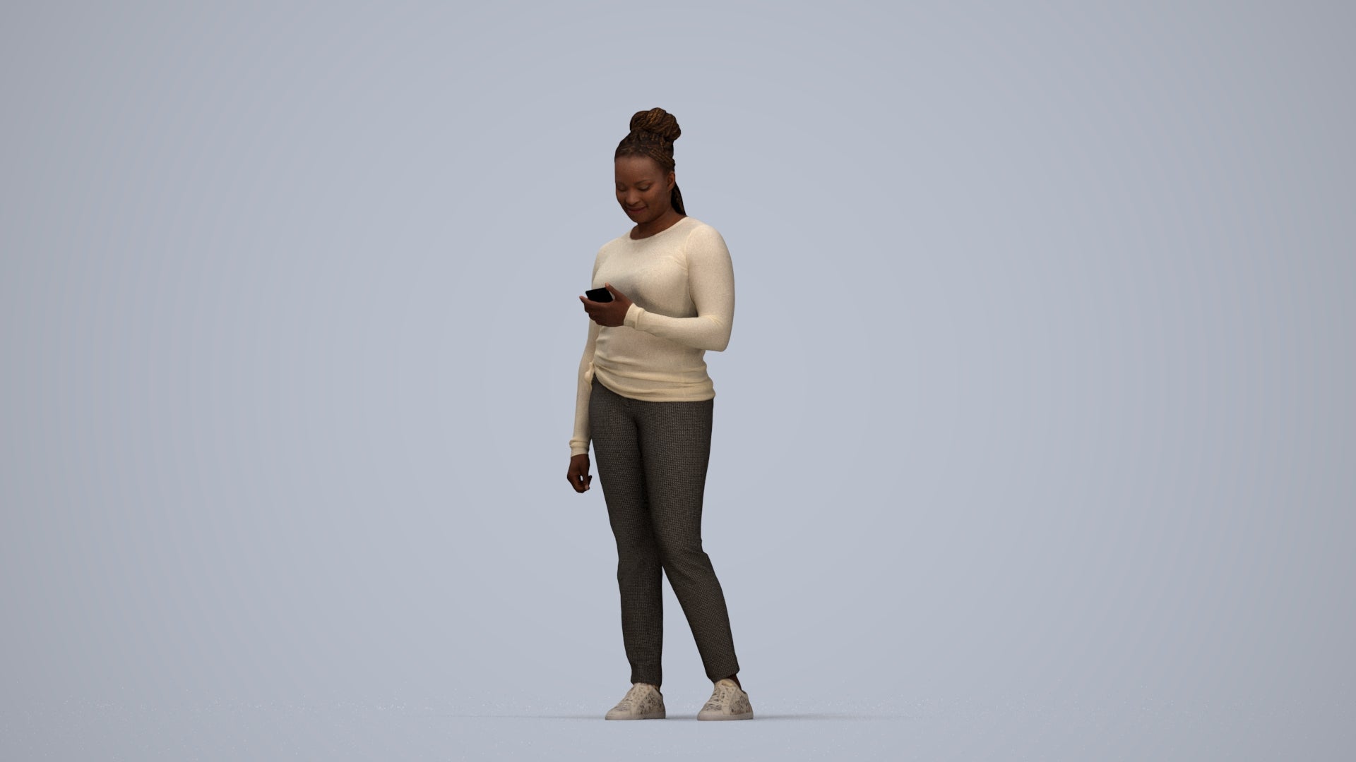 realistic 3D people woman casual standing, render-ready for V-Ray and Corona, FBX OBJ, top-down view render