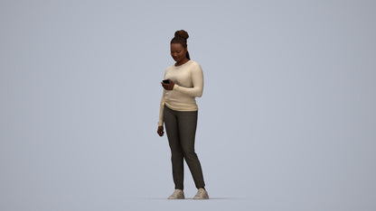 realistic 3D people woman casual standing, render-ready for V-Ray and Corona, FBX OBJ, top-down view render
